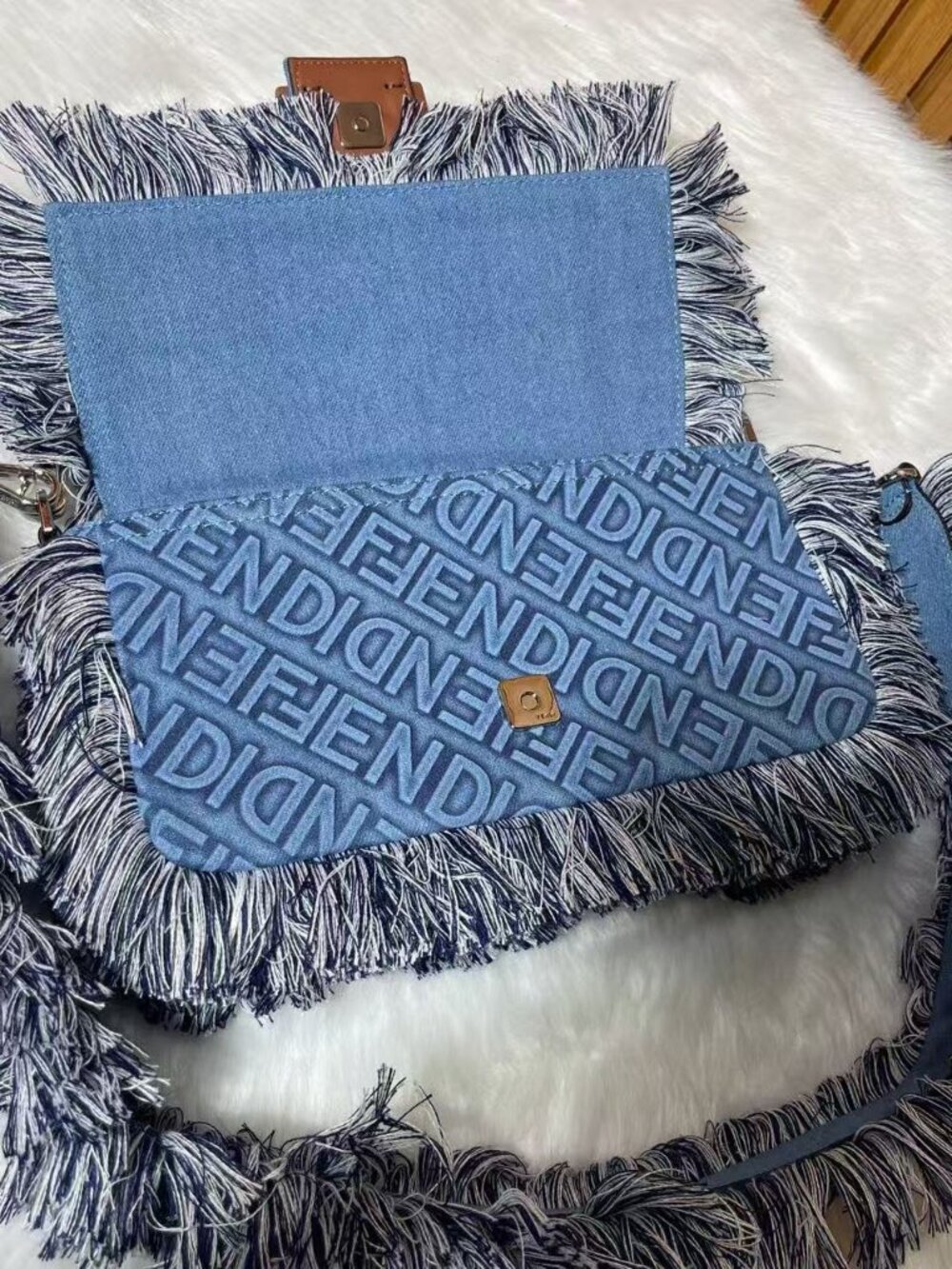 Fendi Baguette Denim Fringe Shoulder Bag - Picture 3 of 7